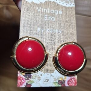 Vintage Gold and Red Statement Earrings